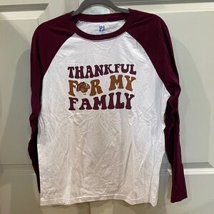 Men’s Medium  "Thankful For My Family" Raglan Tee - White & Burgundy